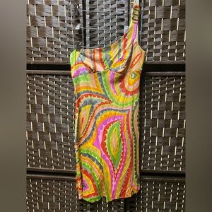 Trina Turk 100% silk one shoulder dress